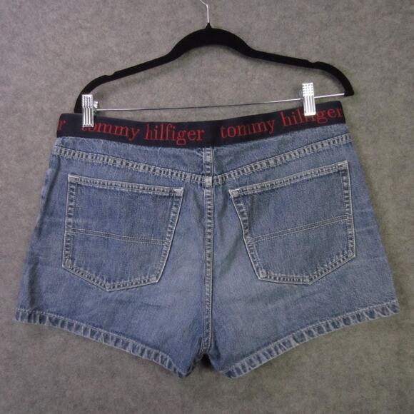 Vintage Tommy Jeans Shorts Womens 13 Blue Denim Logo Waistband High Rise 90s - Picture 7 of 8